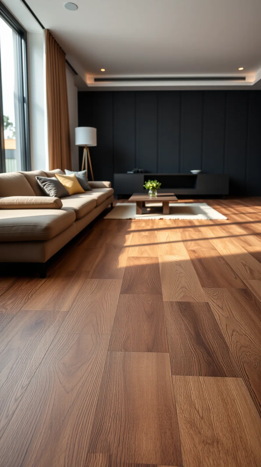 Паркет з натурального дерева у світлій вітальні